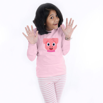 Pink Full Sleeve Girls Pyjama - Browny